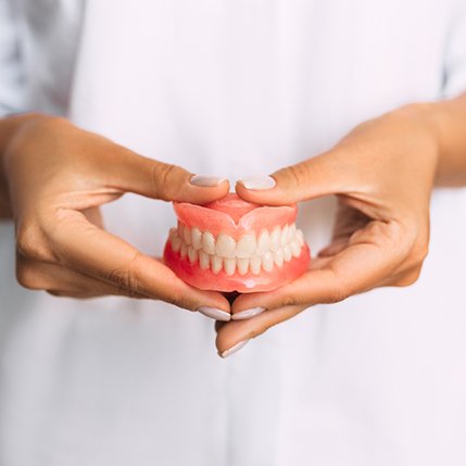 a closeup of a model of dentures